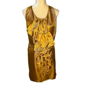 M Missoni Gold Mustard Yellow Iridescent Ruffle Dress 100% Silk Size 4